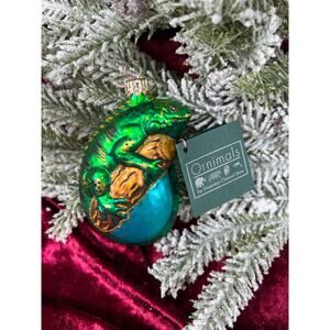 Vintage Handblown Glass Ornament Green Lizard Ornimals Discovery Channel Poland